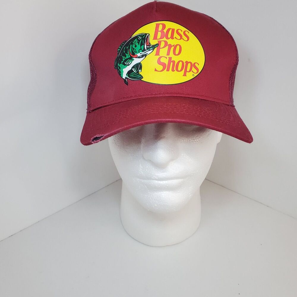 Bass Pro Shops Mens burgundy Gone Fishing Snapback Mesh Truckers Hat Cap